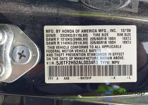 2010 Honda Accord Crosstour Ex-L from USA, damaged, VIN 5J6TF2H52AL003483
